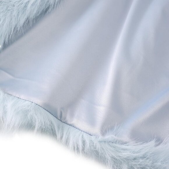 Women's Faux Fur Crop Lapel Jackets Open Front Long Sleeves Pockets Light Blue - Picture 5 of 5